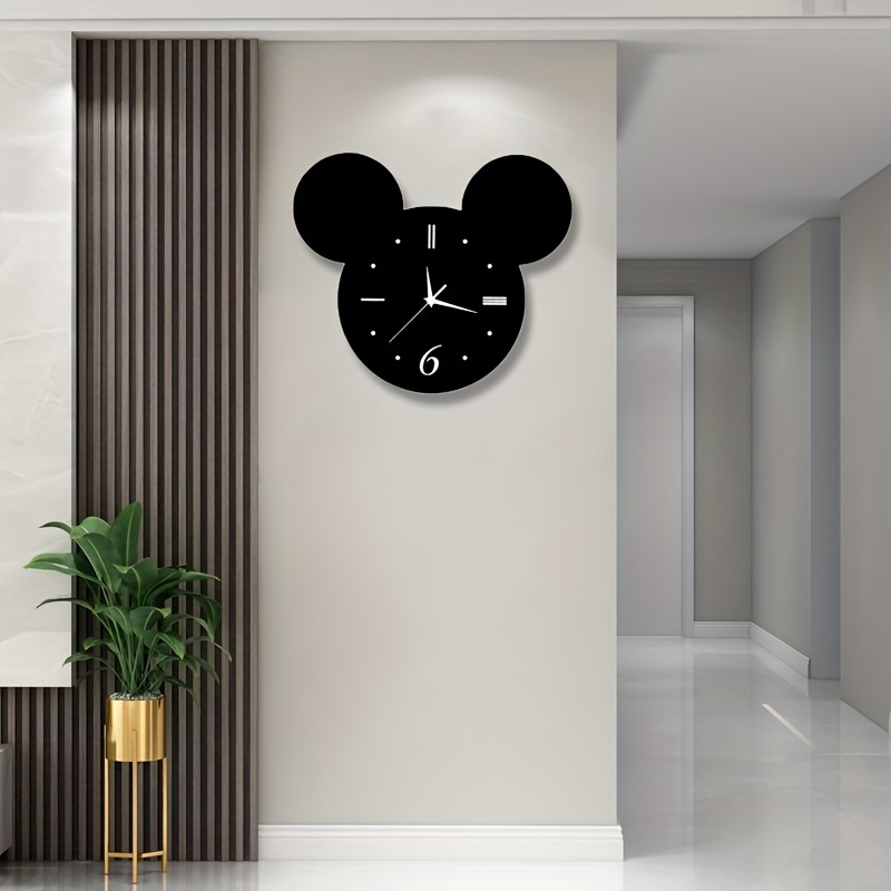 Chic Black Bear Cartoon Wall Clock - Silent, Modern Acrylic Decor for Living Room, Bedroom, Dining Area - No-Drill Installation