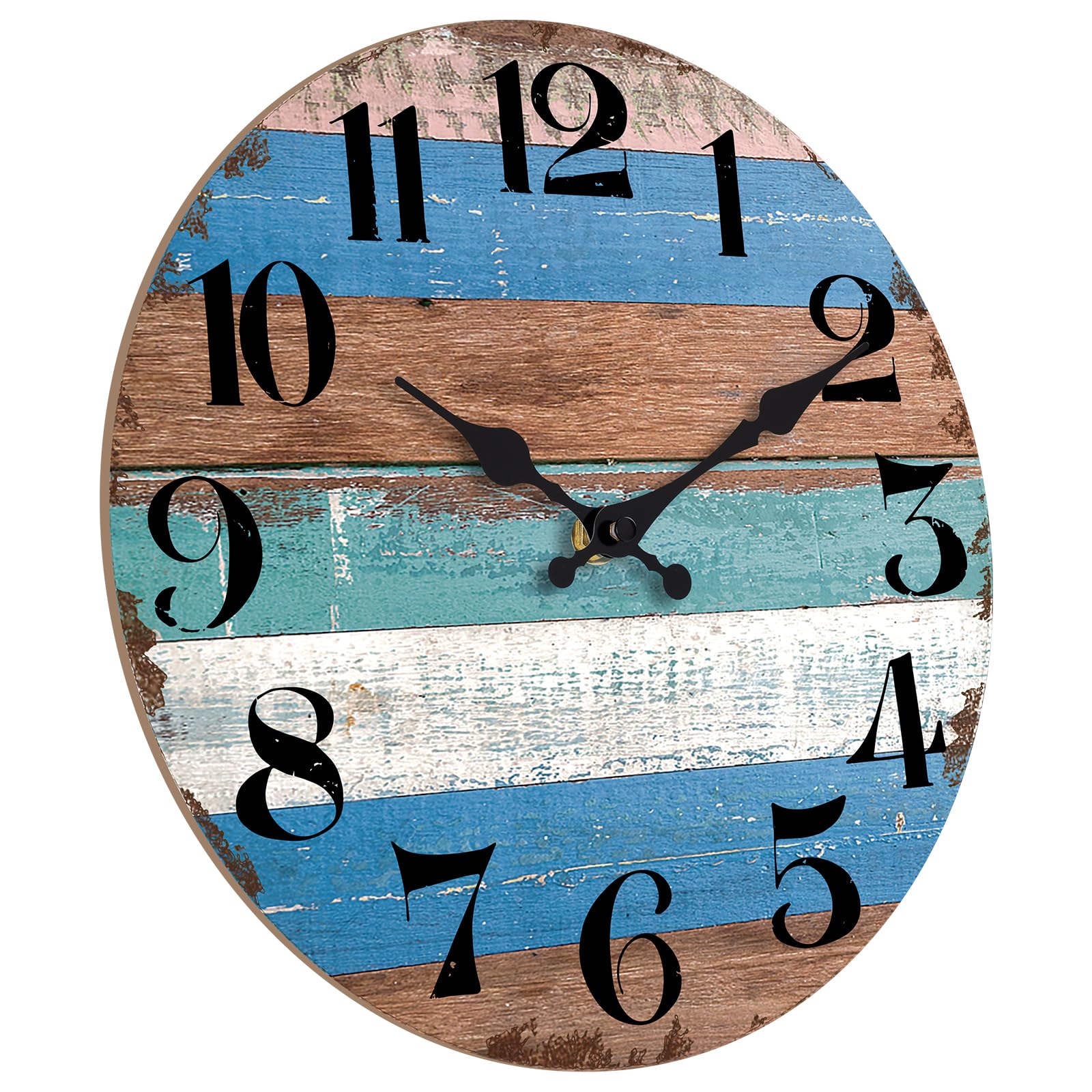 Wall Clock 10 Inch Countryside Wall Clock Rustic Wooden Wall Clocks Retro Vintage Style Silent Non Ticking Battery Operated Decorative for Living Room,Kitchen,Bedroom,Office,Bar(Blue)