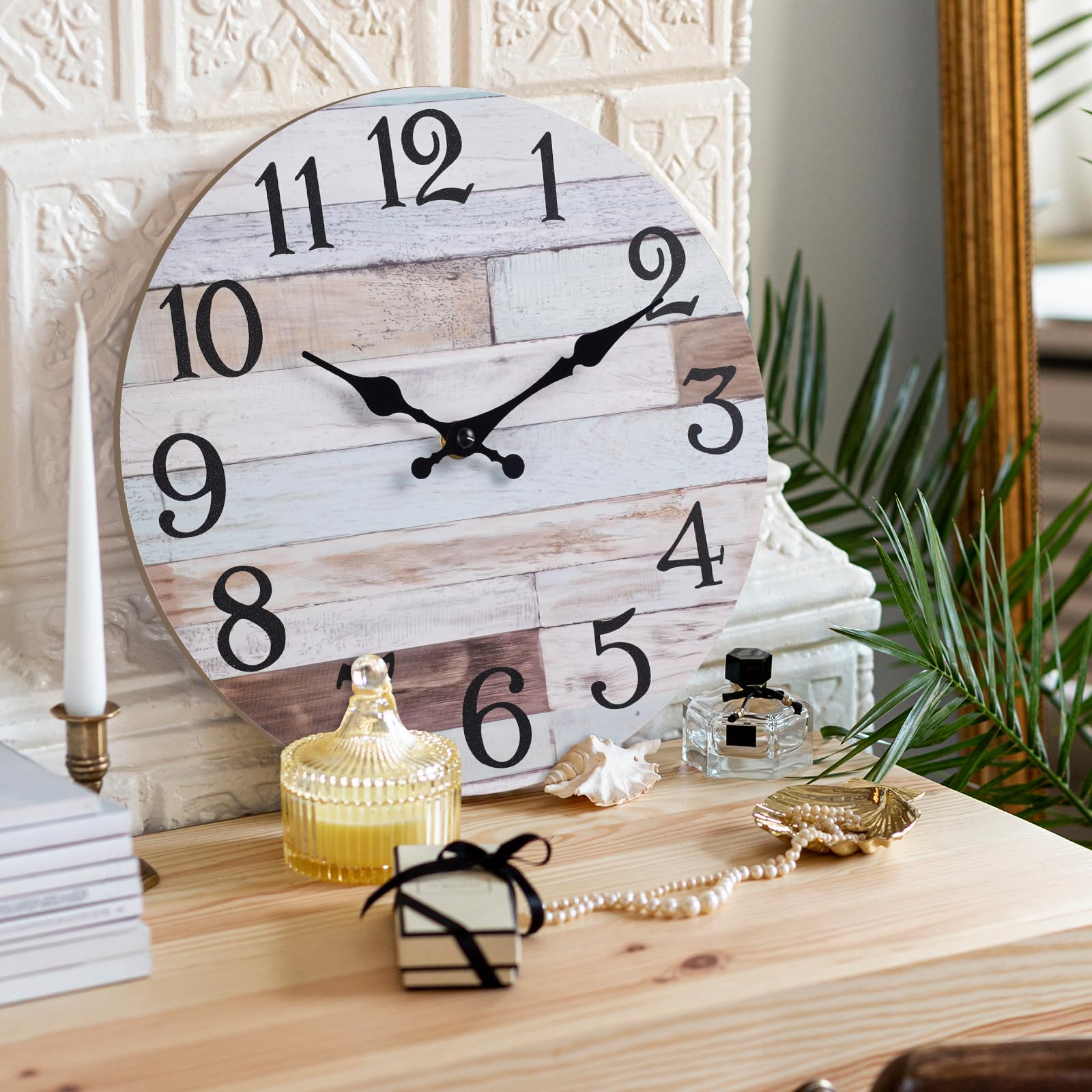 Wall Clock - 8 Inch Silent Non-Ticking Wall Clocks Battery Operated - Country Retro Rustic Style Decorative for Living Room, Kitchen, Home,Bathroom, Bedroom, Laundry Room